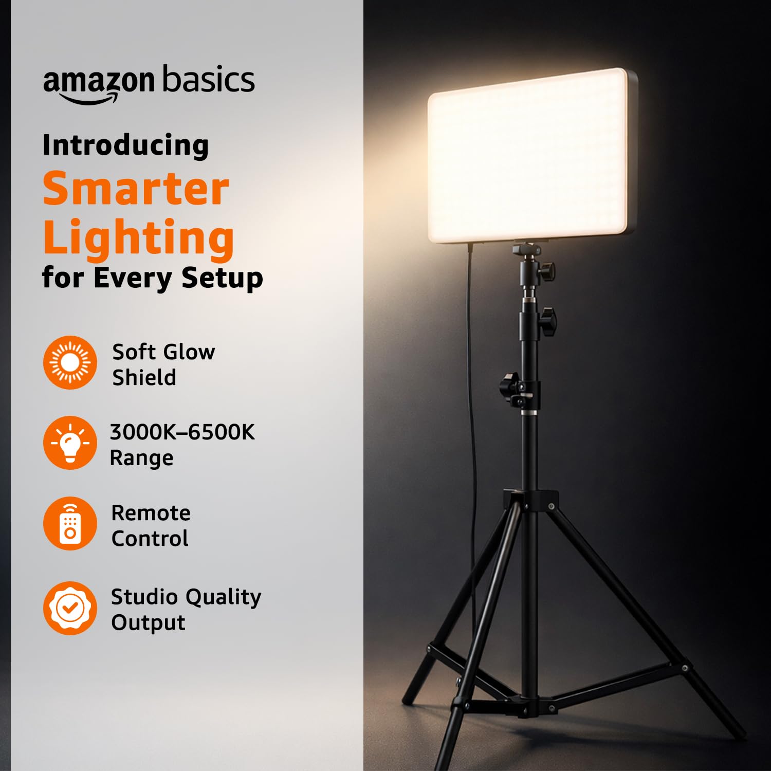 Amazon Basics Studio Light with Stand | Studio Photography and Video Recording | 3000K - 6500K | Remote Control | 7ft Tripod Stand