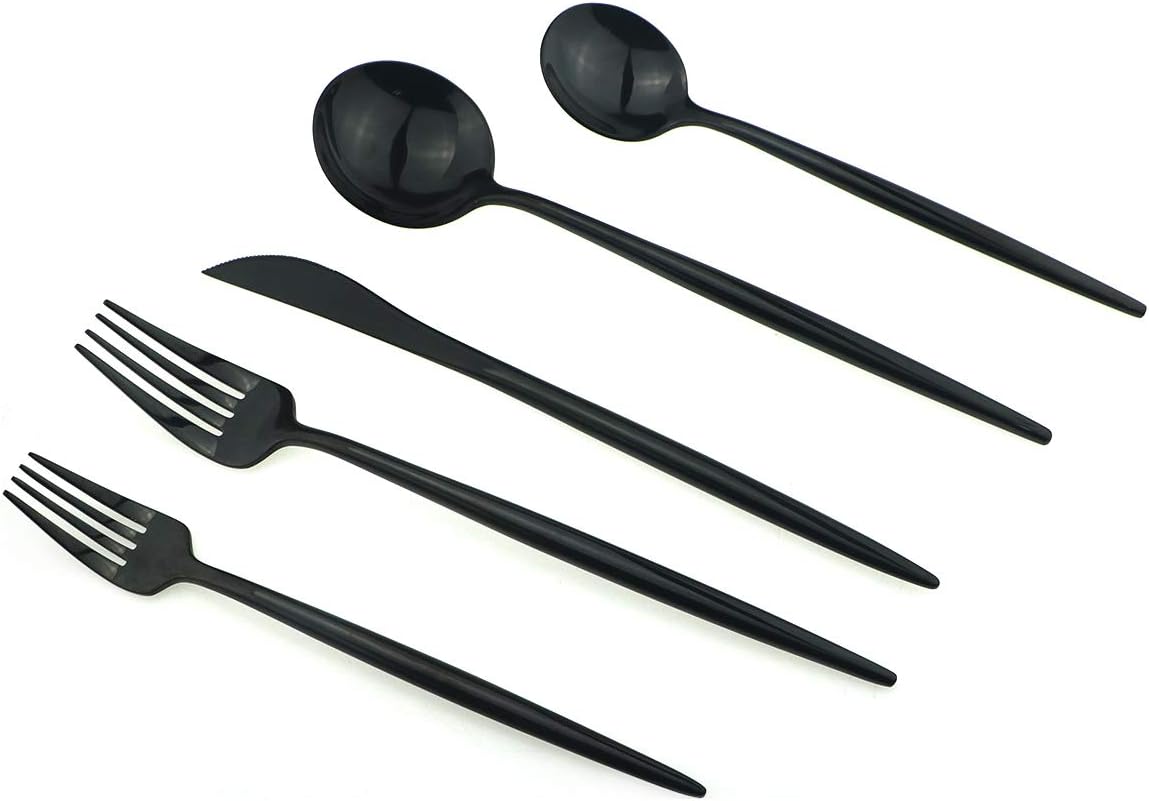 Gugrida 20-Piece 18/10 Stainless Steel Luxury Mirror Polished Black Colorful Silverware Flatware Cutlery Set Service for 4 Include Knife Fork Spoon Dessert Fork Teaspoon Dishwasher Safe