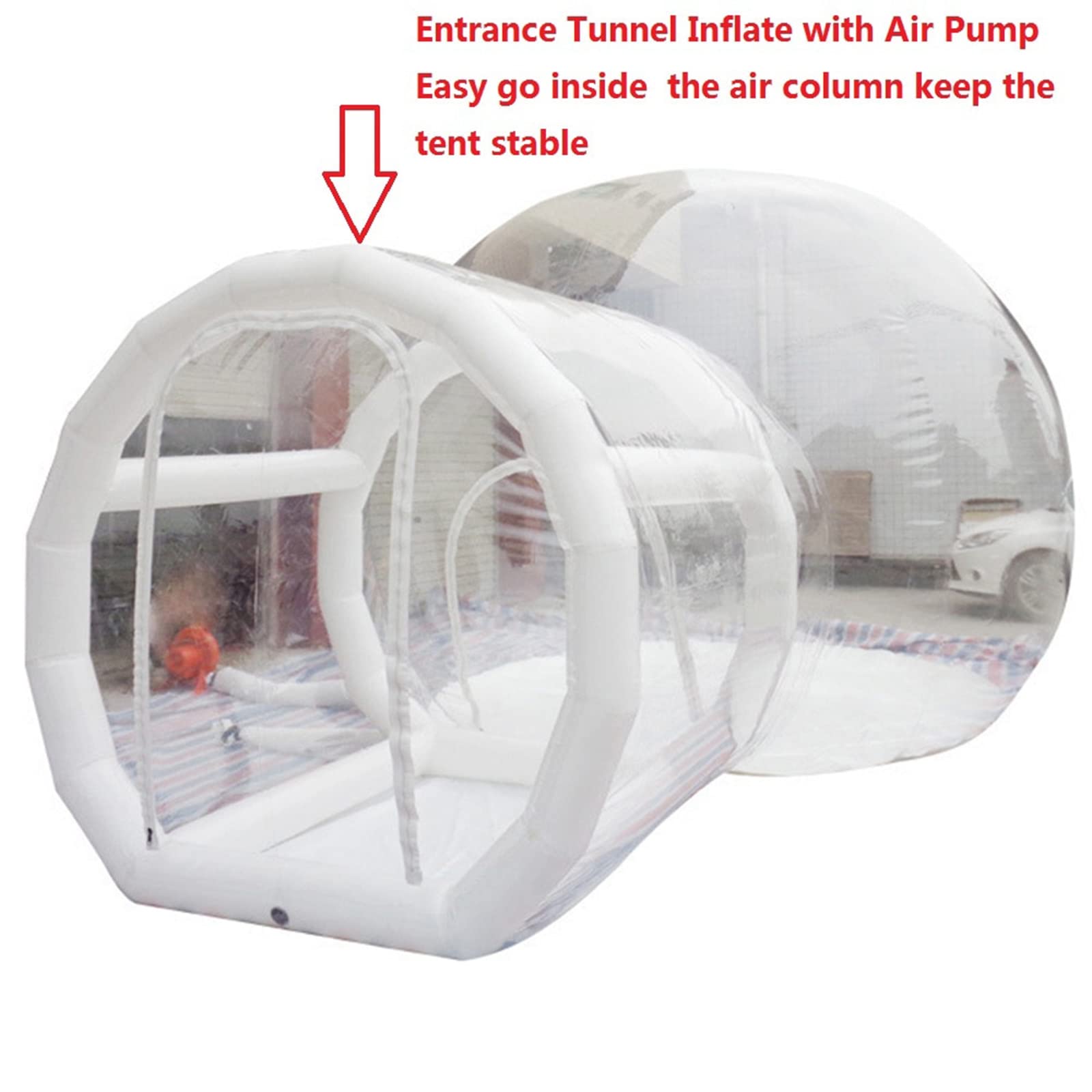 Outdoor PVC Inflatable Bubble Tent with Tunnel Clear Dome Tent for Camping Hotel, Star Empty Tent with Hair Dryer and Repair Kit Vision