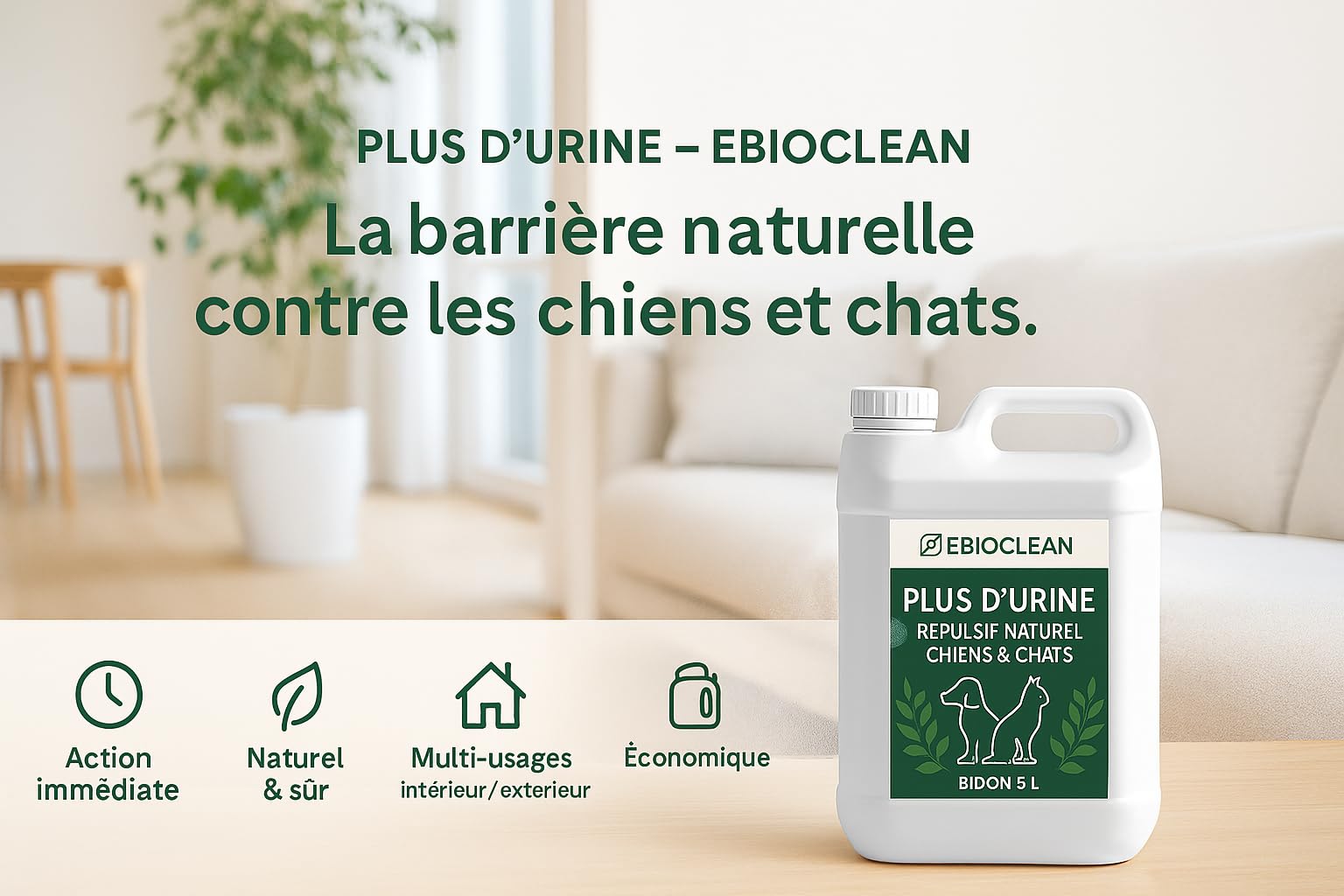 Répulsif Naturel pour Chiens et Chats anti urine, excréments |Action Immédiate |Usage Intérieur & Extérieur| sans Danger, au POIVRE |Protège Les Surfaces, Non tachant, Dressage, Éducation 5 L
