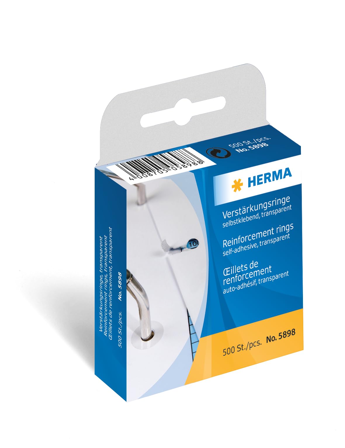 HERMA Self-Adhesive Hole Reinforcers Transparent, 500 Pack, 12mm, Tear-Resistant Reinforcement Rings on Roll in Dispenser, Permanent PP Film for Binders & Ring Binders