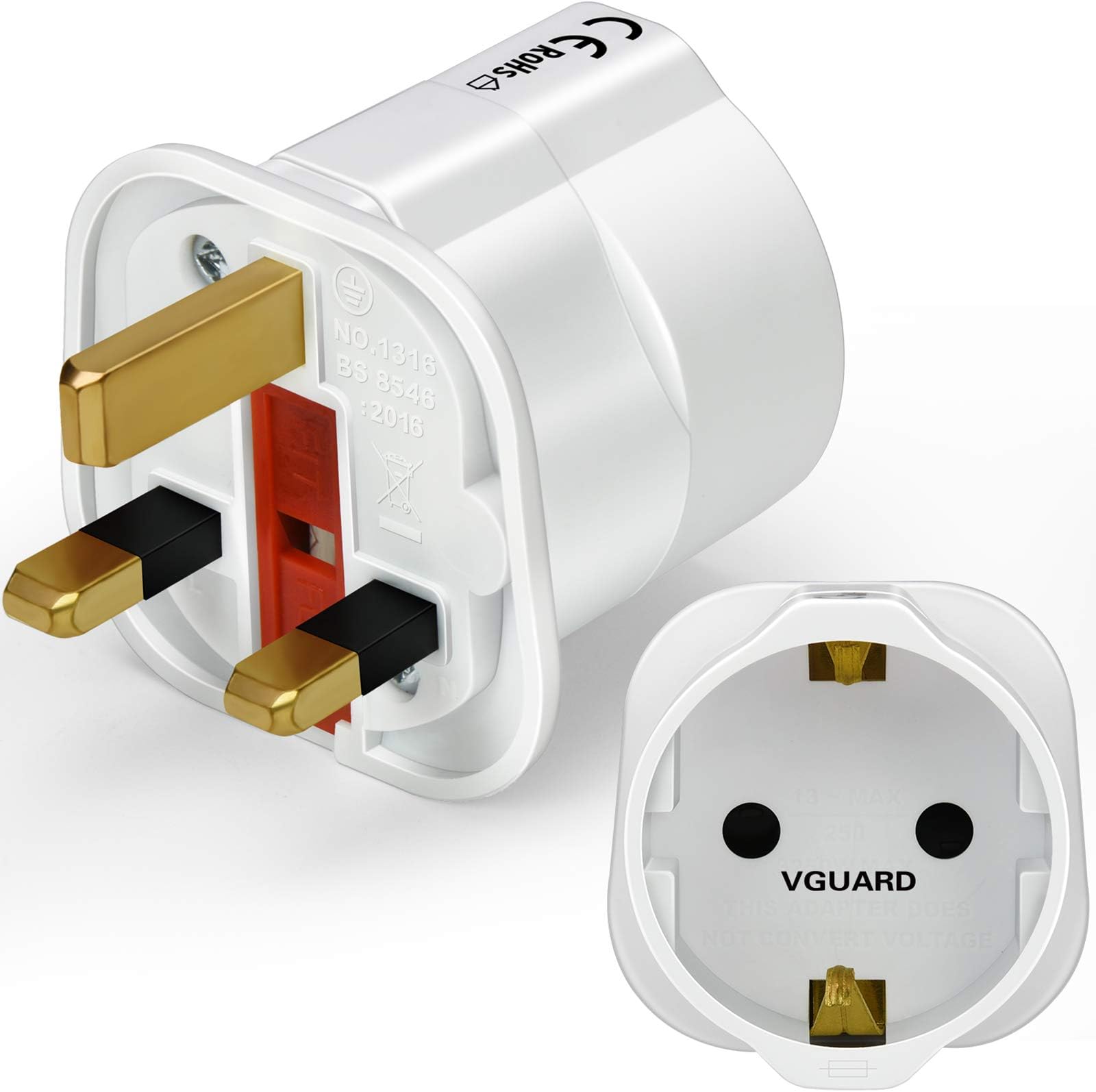 European to UK Plug Adapter, 1 Pack EU to UK Plug Adapter 2 Pin Plug