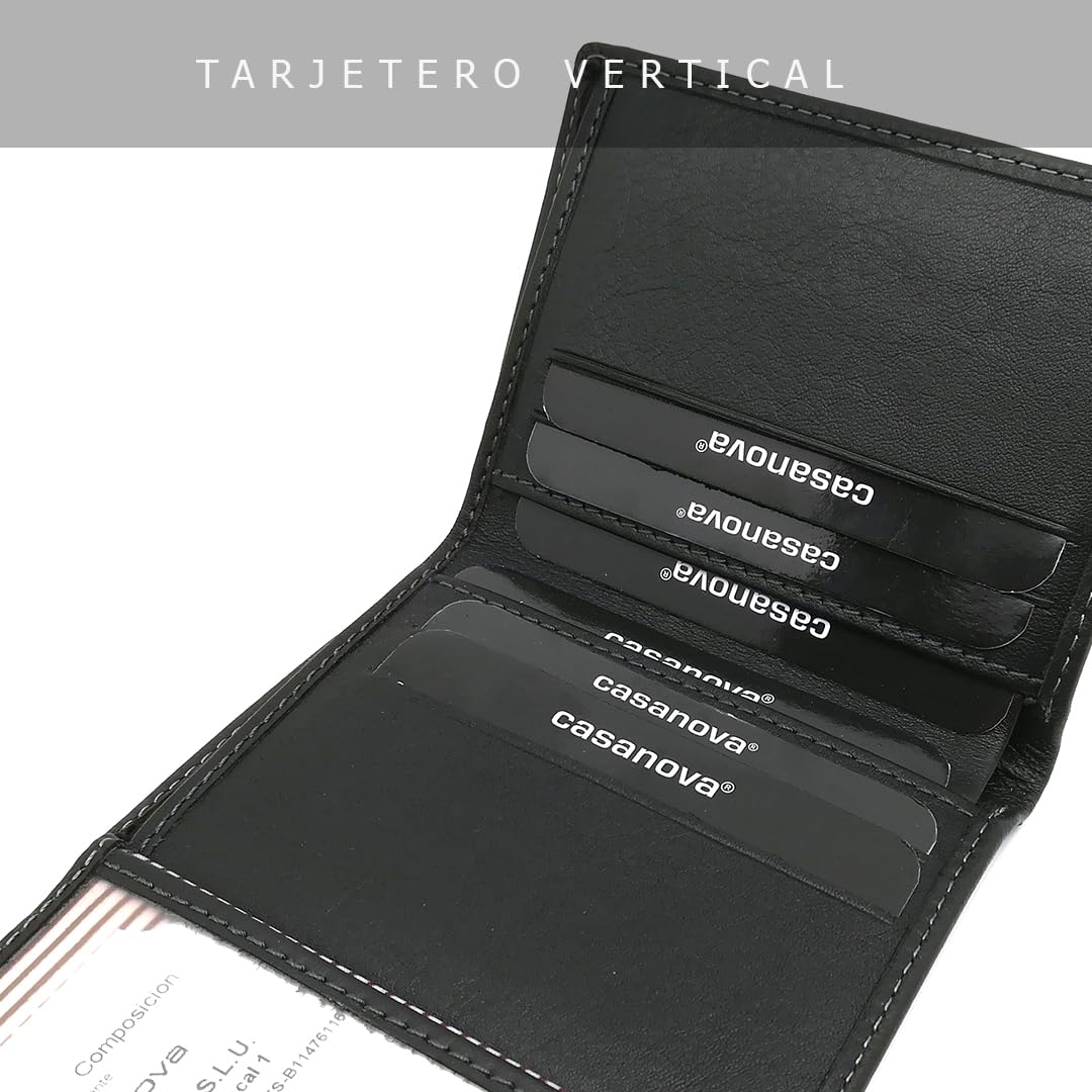 Mini Cartera Tarjetero Hombre Piel - Hecho a Mano - RFID - 10058 Negro