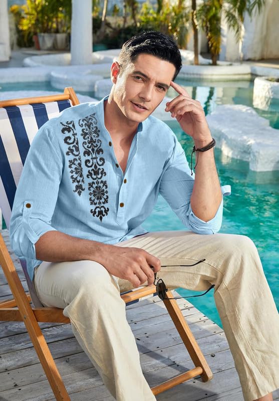 Image of Macsivo Cotton Blend Solid Casual Short Kurta for Men Long Sleeve Mandarin Collar Stylish Shirt Kurta for Men