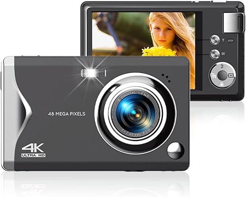 Cámara digital de 48 MP para fotografía, cámara de video LCD 4K de 3.0 pulgadas, zoom digital de 16X, cámara compacta de punto y disparo para