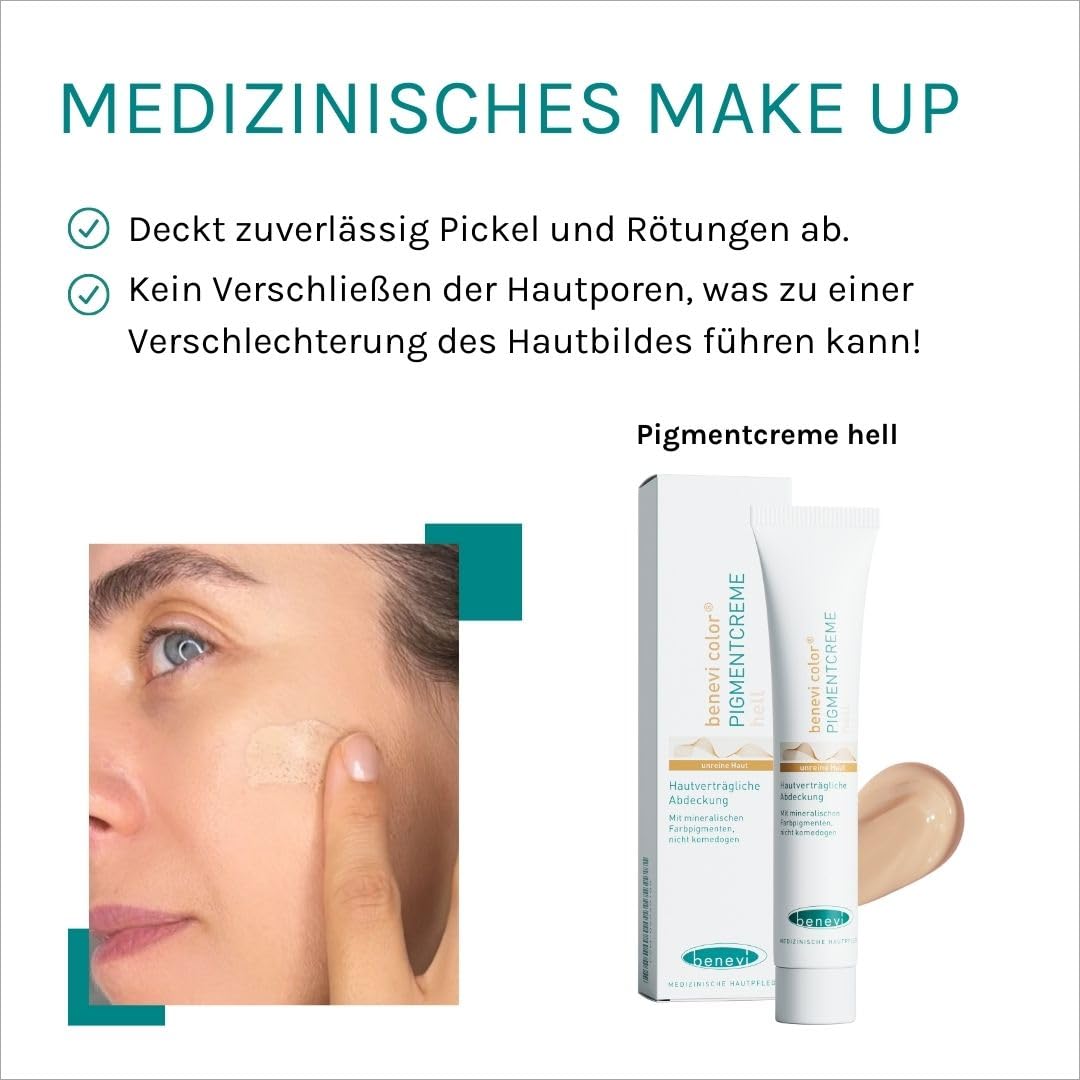 benevi Pigmentcreme 2 x 20 ml zum gezielten Abdecken von Rötungen, Pickeln, Unreinheiten oder als Make Up Ersatz. Kaschiert zuverlässig erweiterte und rote Äderchen bei Couperose & Rosacea (hell)