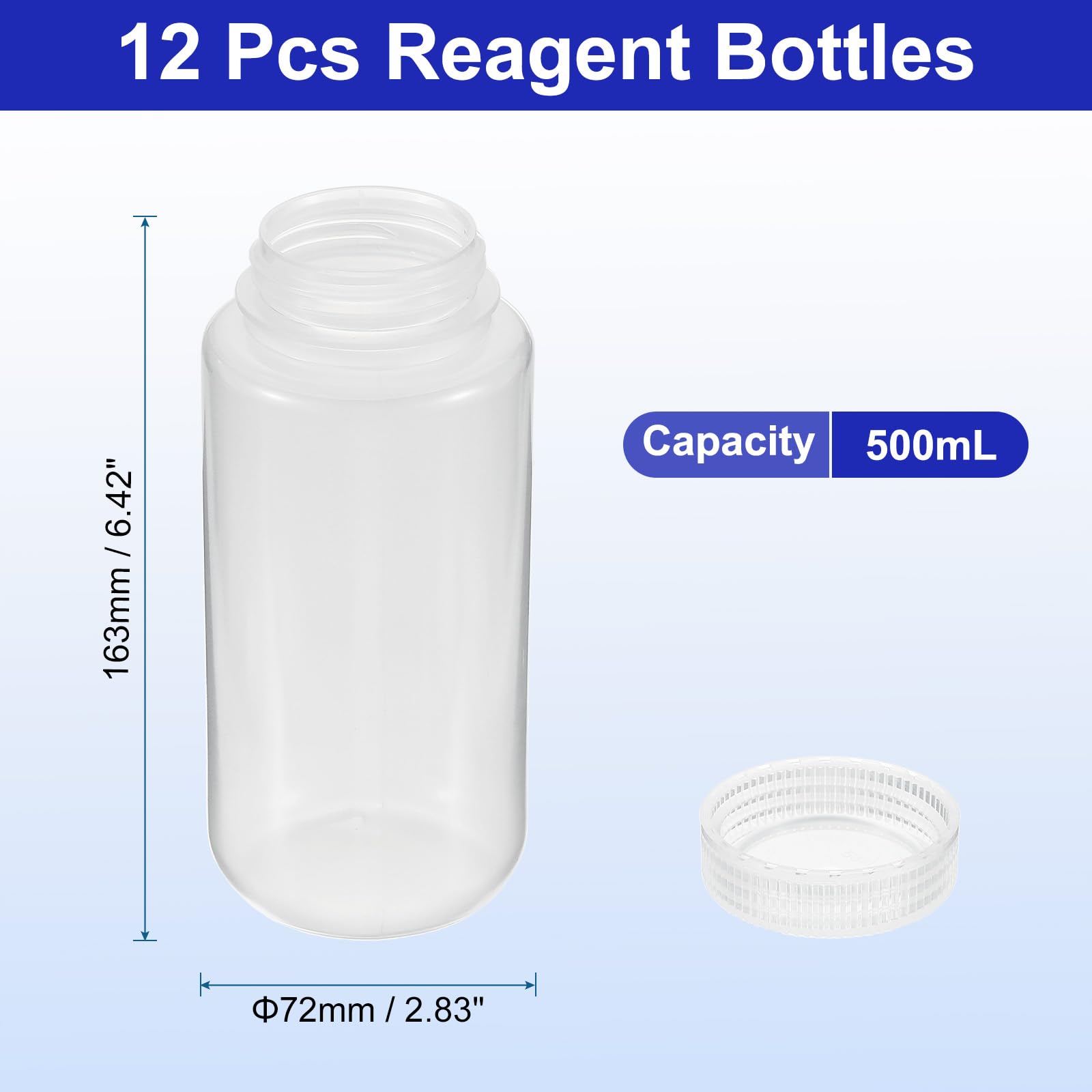 PATIKIL 12 Stück 500ml Reagenzgläser, PP Weithals-Rundflaschen mit Schraubverschluss für die Lagerung von Laborwasser, Reagenzien, flüssigen Proben und festen Proben, klar