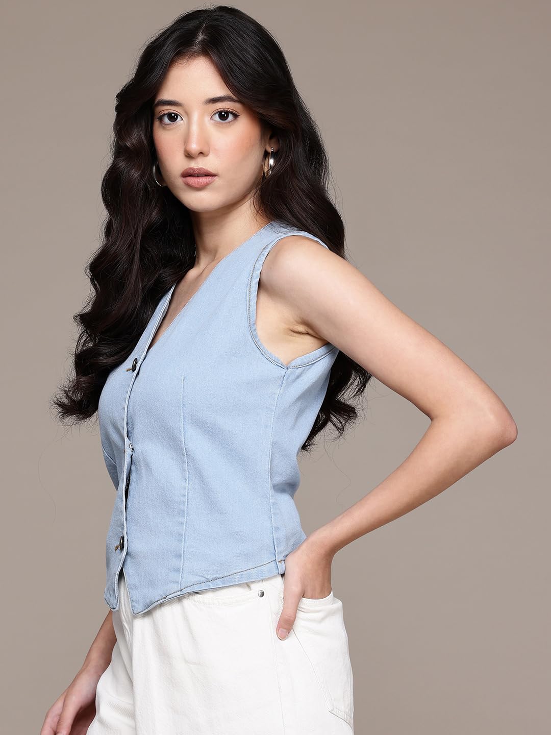 Nifty Women's Denim Waistcoat (1474_ICE_M_Sky_Blue_Medium) - Image 4 thumbnail