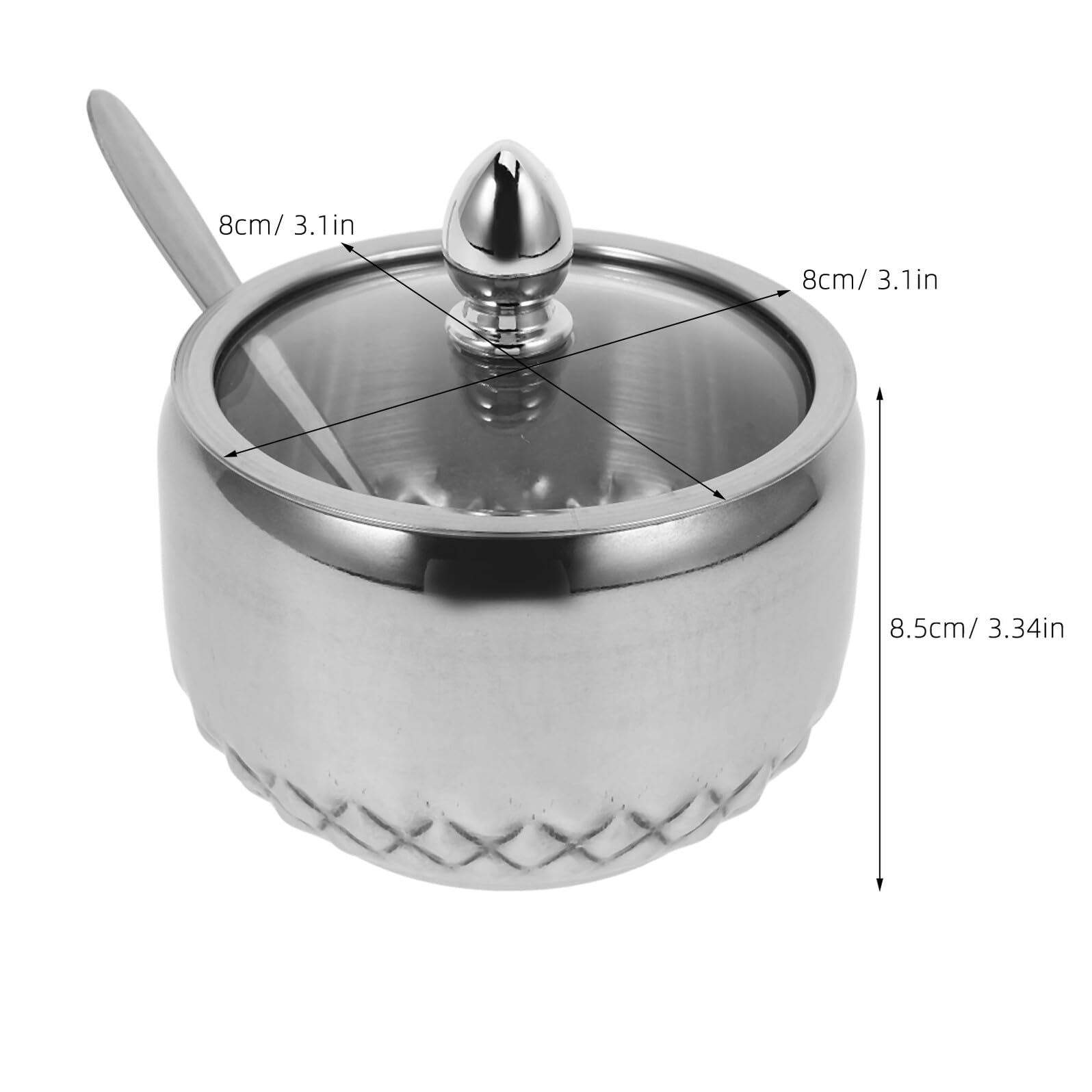 VILLCASE Edelstahl Gewürzglas mit Glasdeckel Löffel und Tablett Kompakte Gewürzbehälter für Küche Einfach zu Öffnen Langlebig und Übersichtlich für Salz Zucker Gewürze