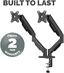 Fellowes Tous les jours Plus Dual Gas Ressort Monitor Bras tient deux écrans jusqu'à 32" Peser 4,4-19,84 lbs ea, Réglage de la hauteur, Tilt, Swivel, Rotation, VESA 75/100, Support de pince ou de gommet, Gestion des câbles