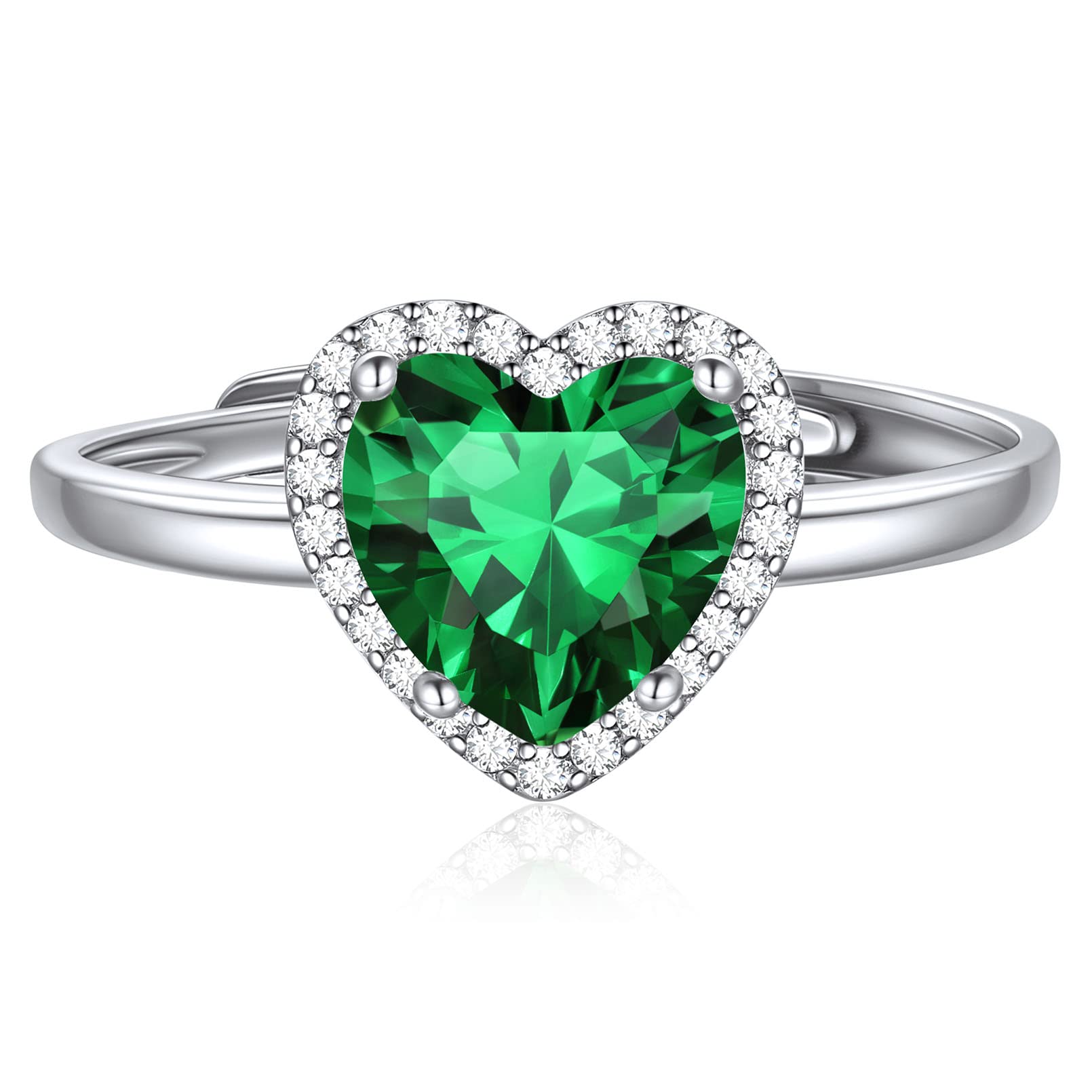 ChicSilver 925 Sterling Silver Heart/Round/Pear/Emerald Shaped Birthstone Promise Ring for Women (Withe Gift Box)