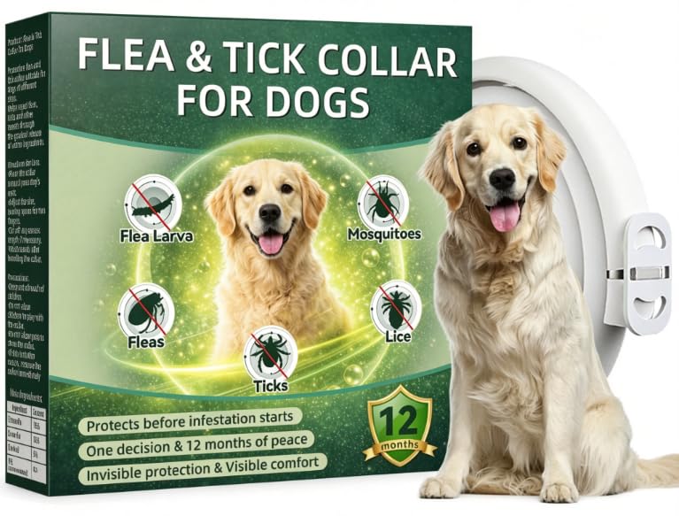 Collier Anti-Puces et Anti-Tiques pour Chien 65 cm, Collier Répulsif Longue Durée, Ajustable et Imperméable, Tiques et Parasites pour Chiens de Petite,...