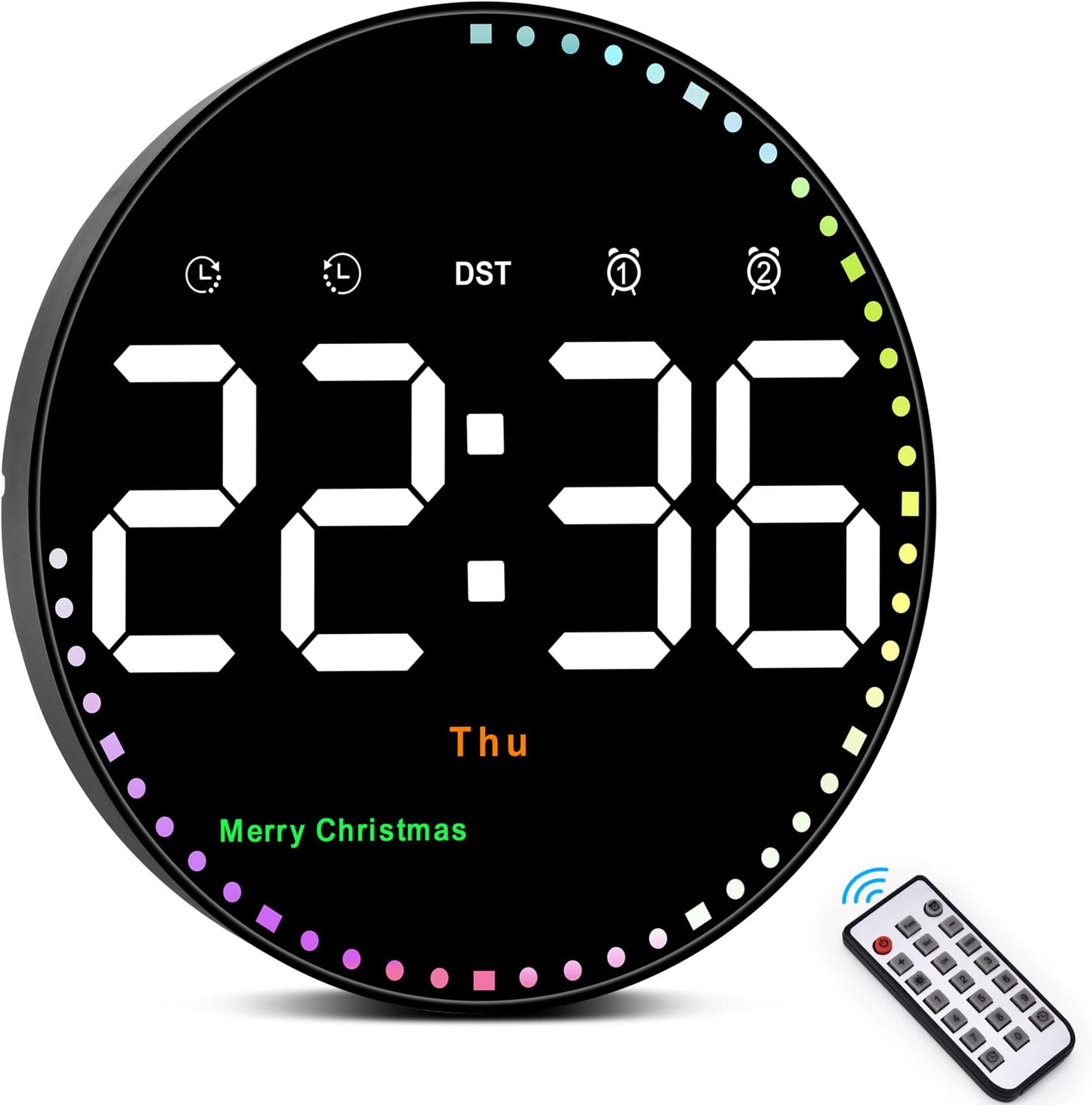 Digital Wall Clock,10" Digital Clock Large Display with Remote Control,Adjustable Brightness, Calendar, Temperature, 12/24 H, for Living Room Office Bedroom Elderly Adults