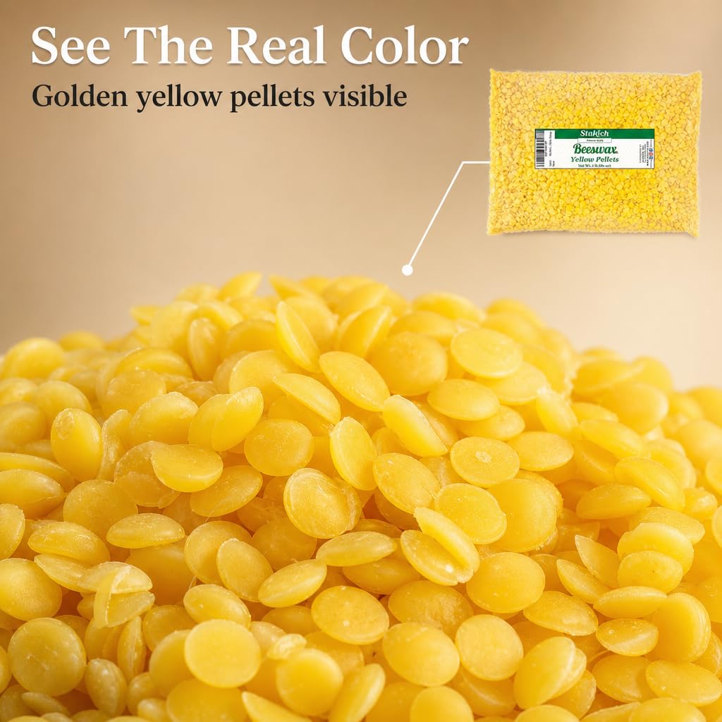 Stakich Pure Amarillo Pellets de Cera de Abeja – 100% Natural, Grado cosmético, Premium Calidad -