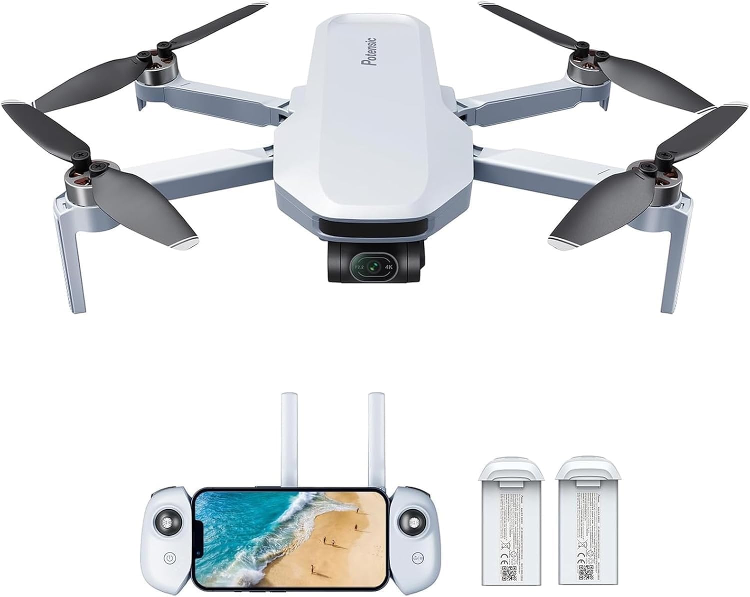 Potensic ATOM GPS dron z kamerą 4K i 3-osiowym gimbalem, poniżej 249 g, 6 km transmisji FPV, wizualne śledzenie/QuickShots/RTH, zdjęcia 12 MP, dron kamerowy dla początkujących i dorosłych, C0, 2 akumu