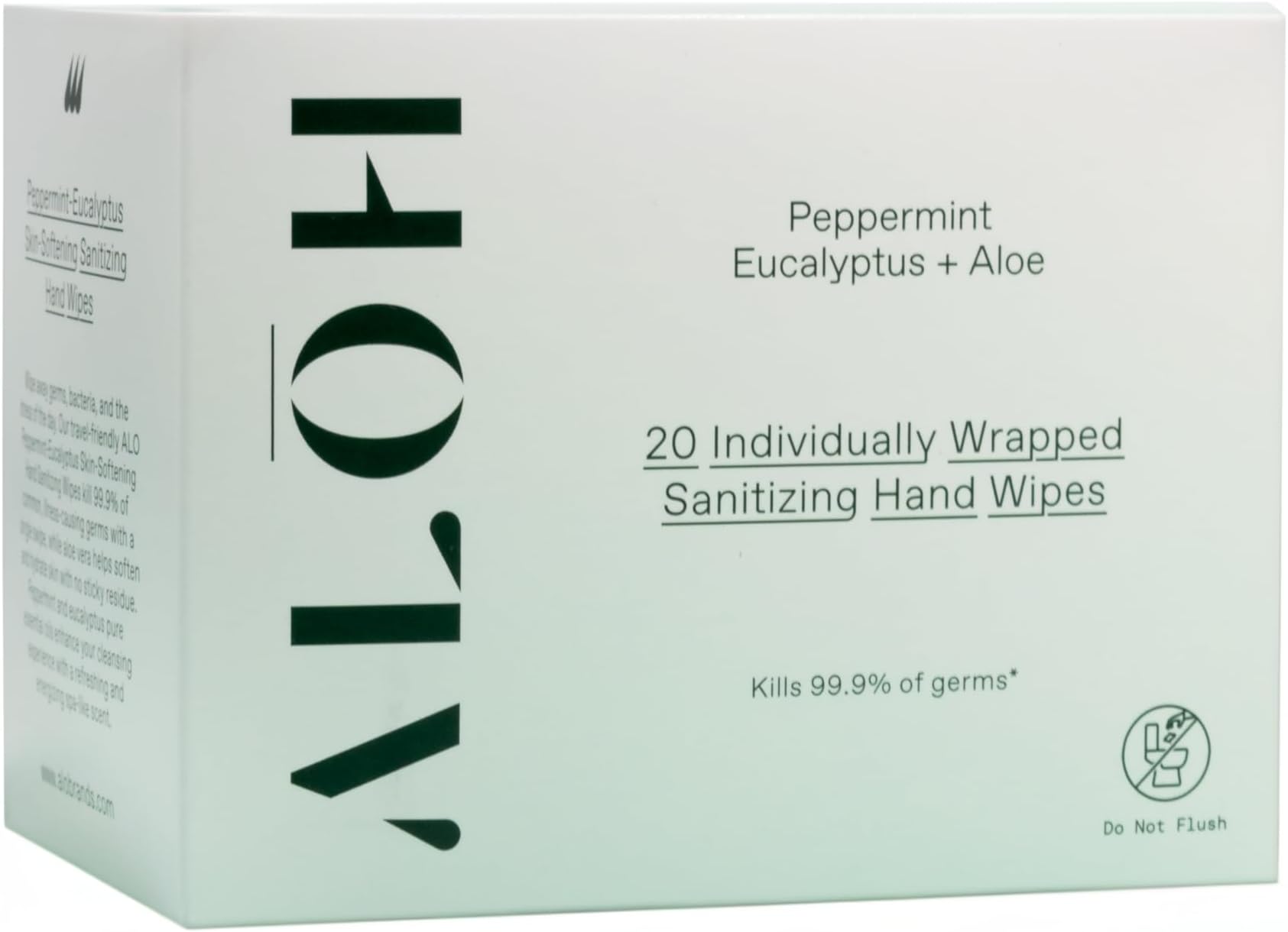 ALŌH Skin - Softening Sanitizing Hand Wipes – Peppermint + Eucalyptus Aloe (1 Box of 20 Individually Wrapped Wipes)