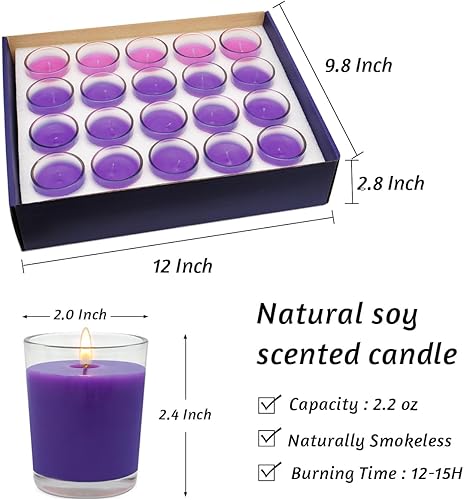 Miniatura 7 de 10 velas votivas naranjas y 10 negras, vela de cera de soja sin perfume rellena en vidrio transparente para Halloween, otoño, decoración del hogar y