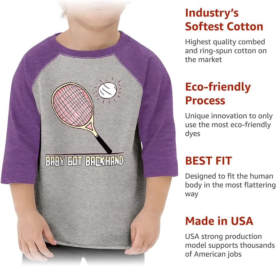 Tennis Print Toddler Baseball T-Shirt - Quote 3/4 Sleeve T-Shirt - Cool Kids' Baseball Tee