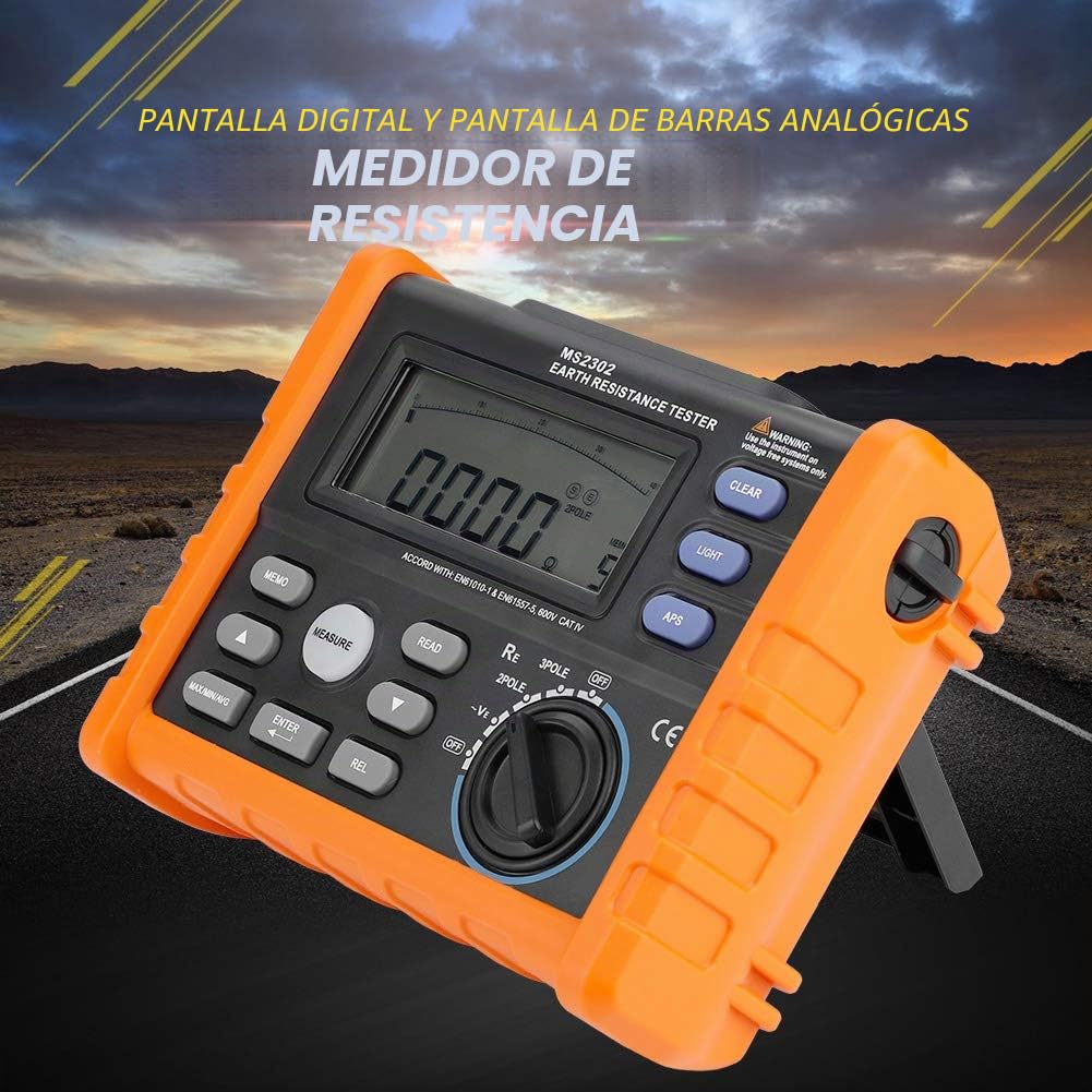 PM2302 - Medidor Digital de Resistencia (Medidor de Tierra de 0-4k Ohm, Medidor de Aislamiento, Multímetro con Pantalla LCD Retroiluminada)