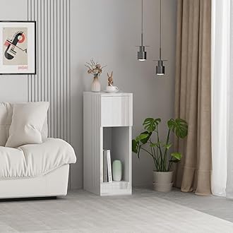 Pantanal Bedroom Narrow Bedside Table Compact Slim Nightstand Cabinet with Storage Drawer Shelf, Living Room Wood Sofa Side Table Small Corner Space (White High Glossing)