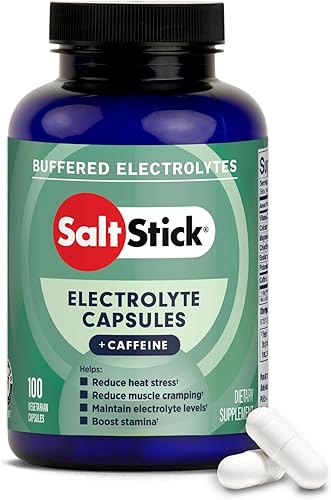 SaltStick Electrolitos con cafeína - Pastillas de sal y electrolitos para correr, hidratación, alivio de calambres en las piernas, recuperación