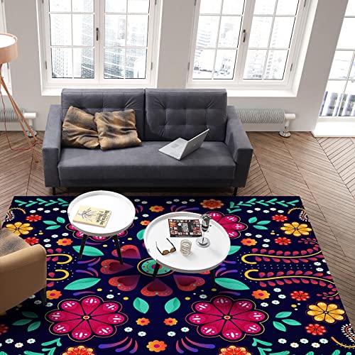 Abstract Flower Area Rug For Bedroom Living Room- Art Red Plant Leaves Colorful Floral Mexican Style Contemporary Floor Carpet Comfy Runner Rug Nursery Playmats Home Decor Mat, #TOP3