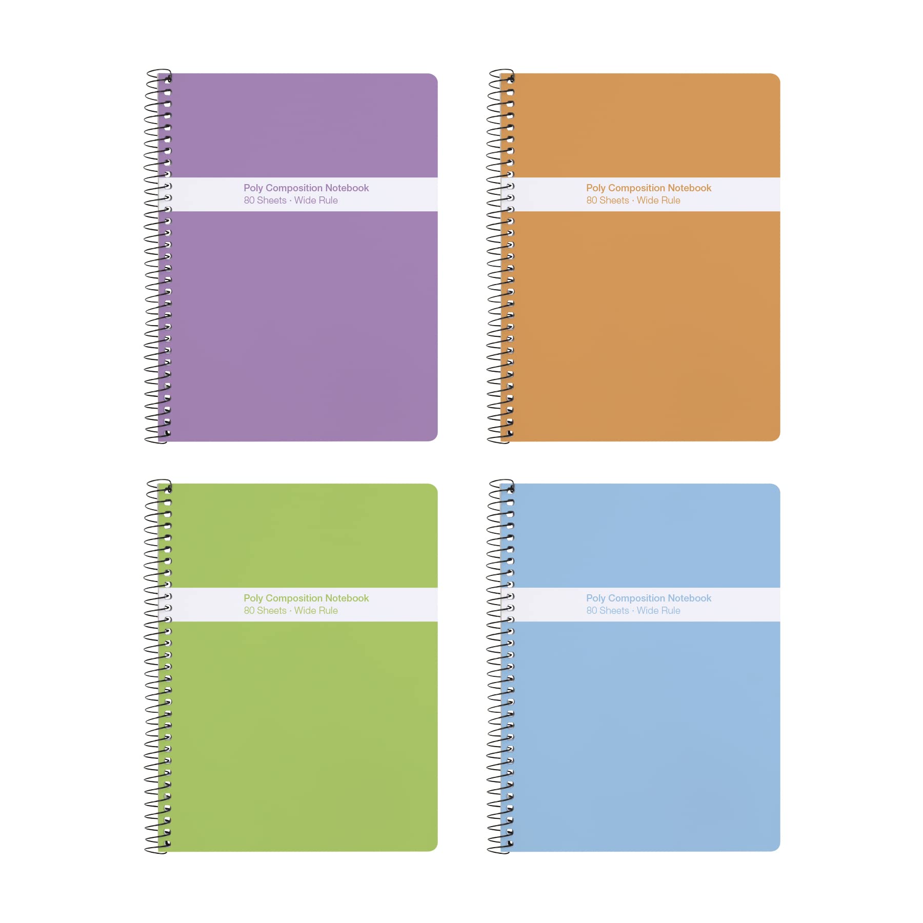 OxfordSpiral Composition Notebooks, 4 Pack, Poly Covers, Wide Ruled Paper, 9-3/4 x 7-1/2 Inches, 80 Sheets, Assorted Pastel Covers (64944)