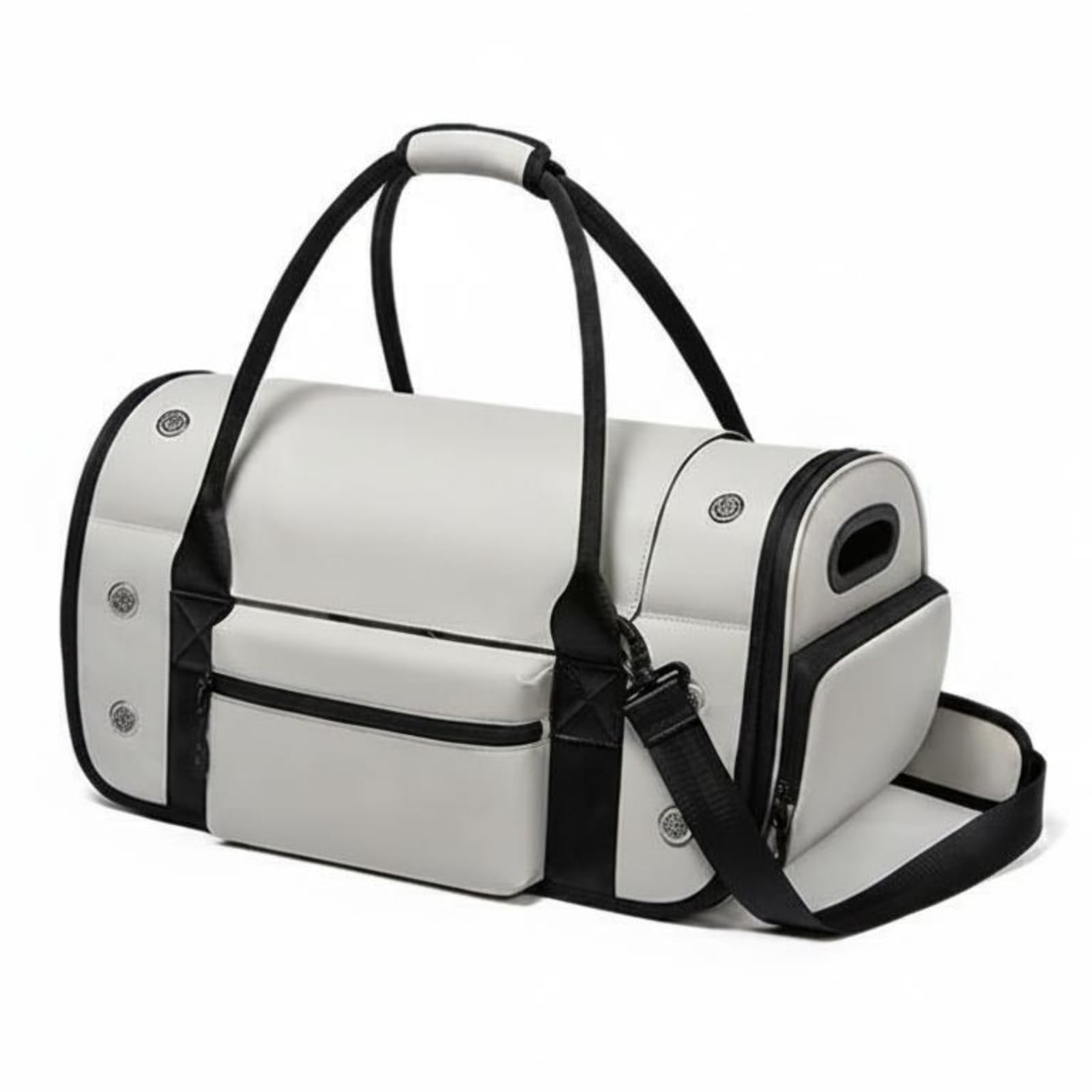 kowaku Trasportino Portatile Borsa Trasporto Gatto Cane Piccolo Borsone Morbido Gabbia Viaggio Tessuto Oxford Aerazione a Pannelli con Manico Tracolla E, Bianco Riso, 20 Pollici