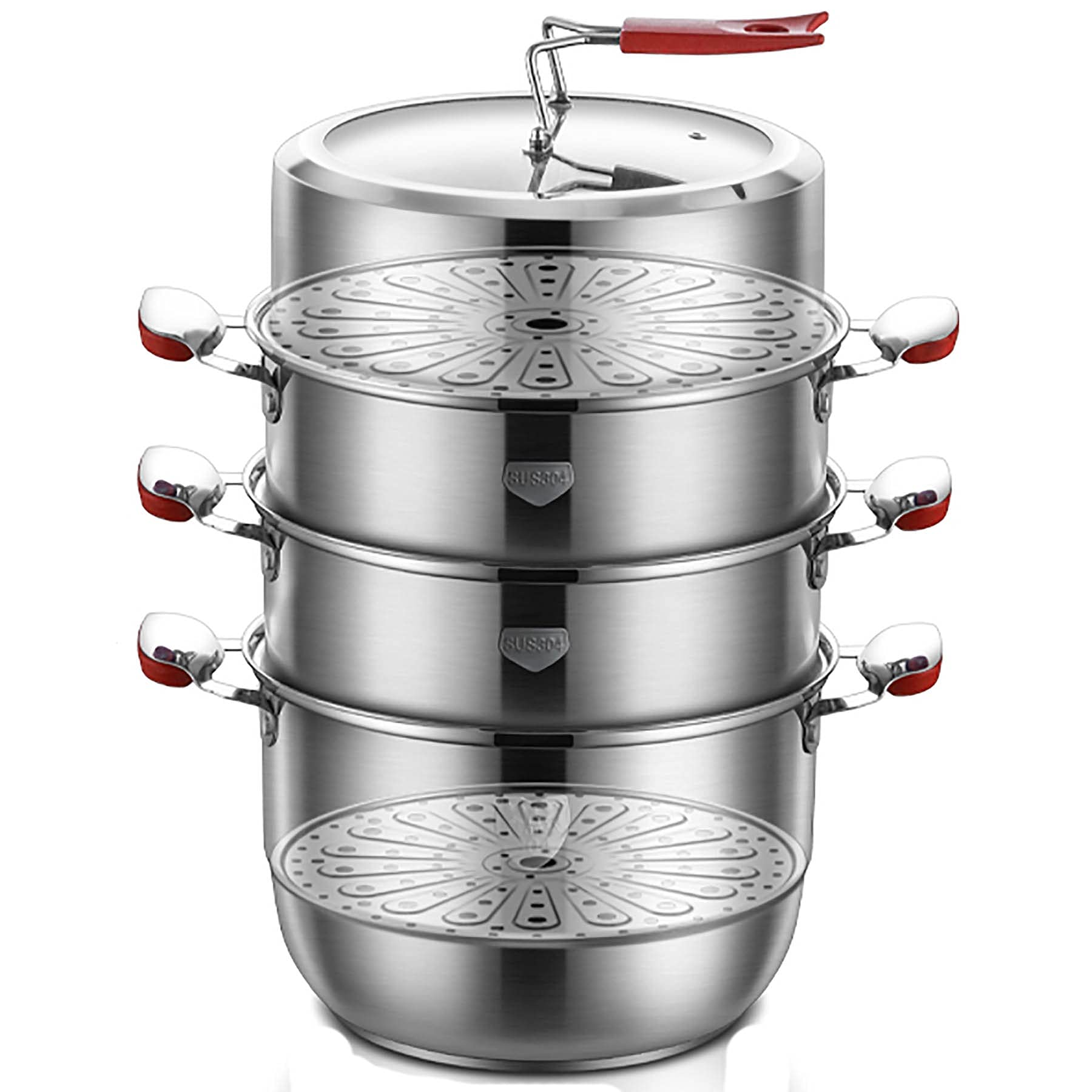 Pot à soupe et cuiseur à vapeur en acier épaissi premium de 28cm