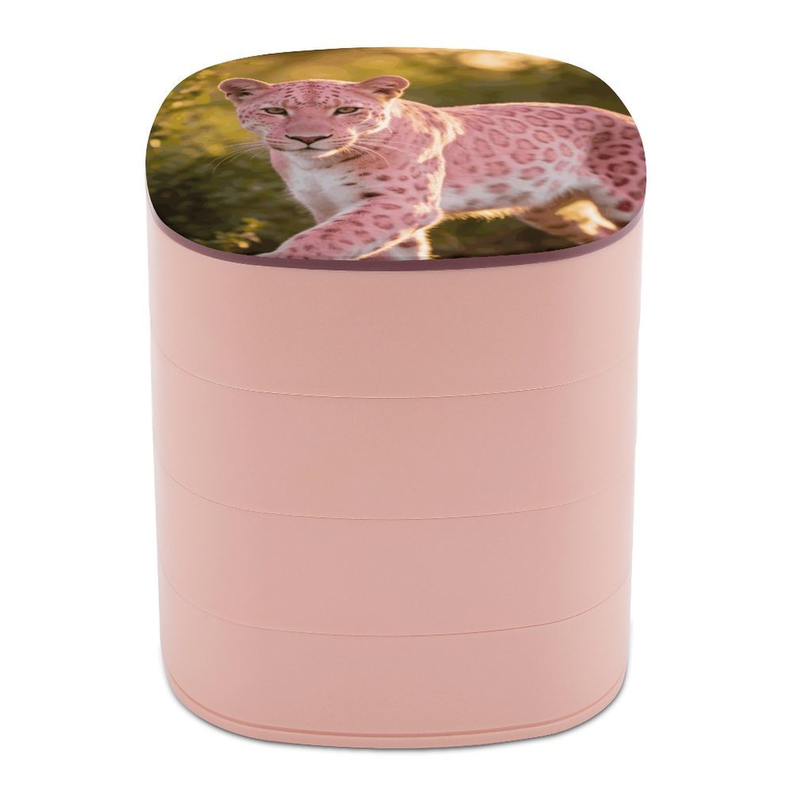 LZQPOEAS Pink Leopard Jewelry Box Women Jewelry Organizer Travel Jewelry Case Cute Necklace Ring Storage Organizer 4-Layer Rotating Jewelry Tray Case with Mirror for Bracelets