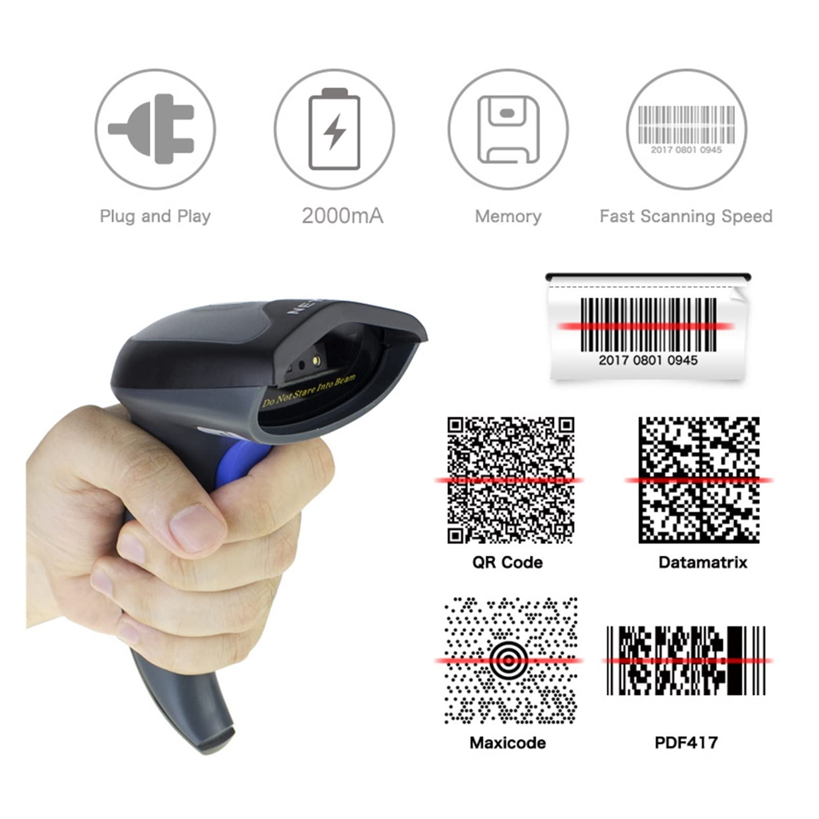Przewodowy skaner kodów kreskowych 2d 1d Kody czytnik kodów kreskowych dla ekranu komputera płatności mobilnych Com Do POS PC Supermarket księgarnia centrum handlowe(Scanner with stand)