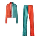 Lastesso Joggers for Women 2 Piece Set Color Block Sports Tracksuits High Neck Long Sleeve Sweatshirts and Wid Leg Sweatpants