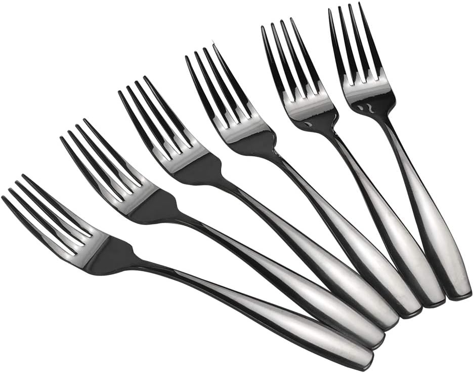 Wekioger 12 Piece Mini Cake Fork, Black Stainless Steel Fruit Fork