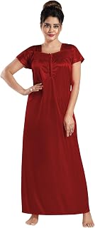 Apparels Solid Satin Nighty | Lace Work Neck Design Nightgown | Full Length Regular Nightwear/Maxi for Women/Mother/Wife/Girlfriend Apparels Solid Sat