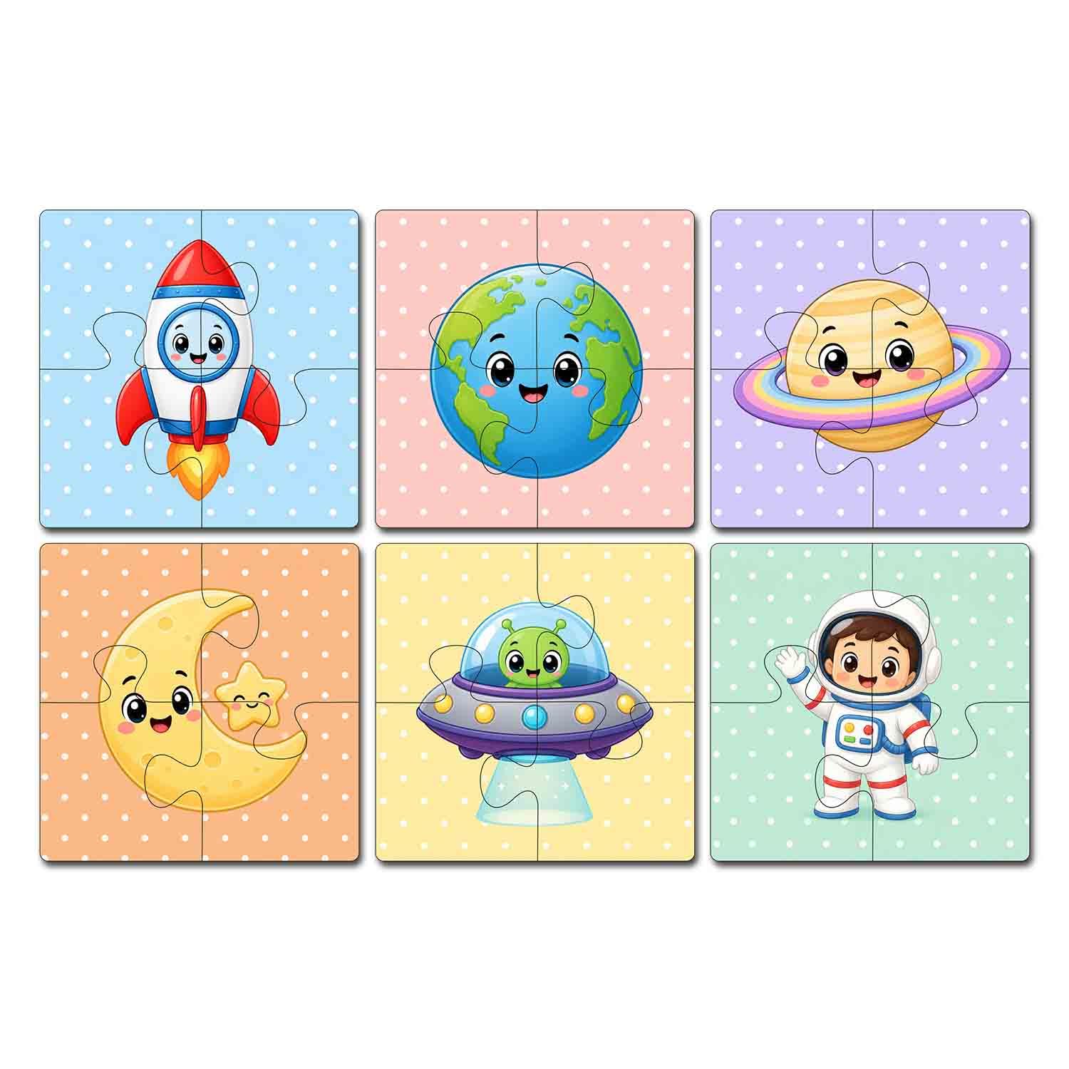Wooden Jigsaw Puzzle Set of 6 for Kids Age 2-6 Years | Pack of 6 Puzzles with 4 Pieces Each | Toddler Learning Educational Toy | Mixed Themes Puzzle for Boys & Girls (Space)-image-23