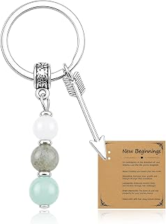 Ibiwe New Beginnings Gifts for Women Good Luck Gift for New Job | Natural Stone Keychain with Moonstone Graduation Retirement Farewell Gifts for Coworker Leaving Job Goodbye Gift