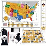 TRIPA TRIPS White Scratch off Map of United States & All 63 US National Parks Poster - Easy-to-Scratch 50 Landmarks & Flags - 24x17 Large USA Map + Travel Kit - Gift for Travelers