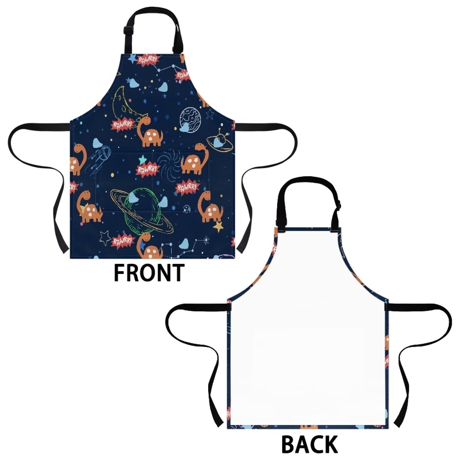 COEQINE Kids Apron Adjustable Strap With 2 Pocketm Painting Cooking Baking With Dinosaur Print