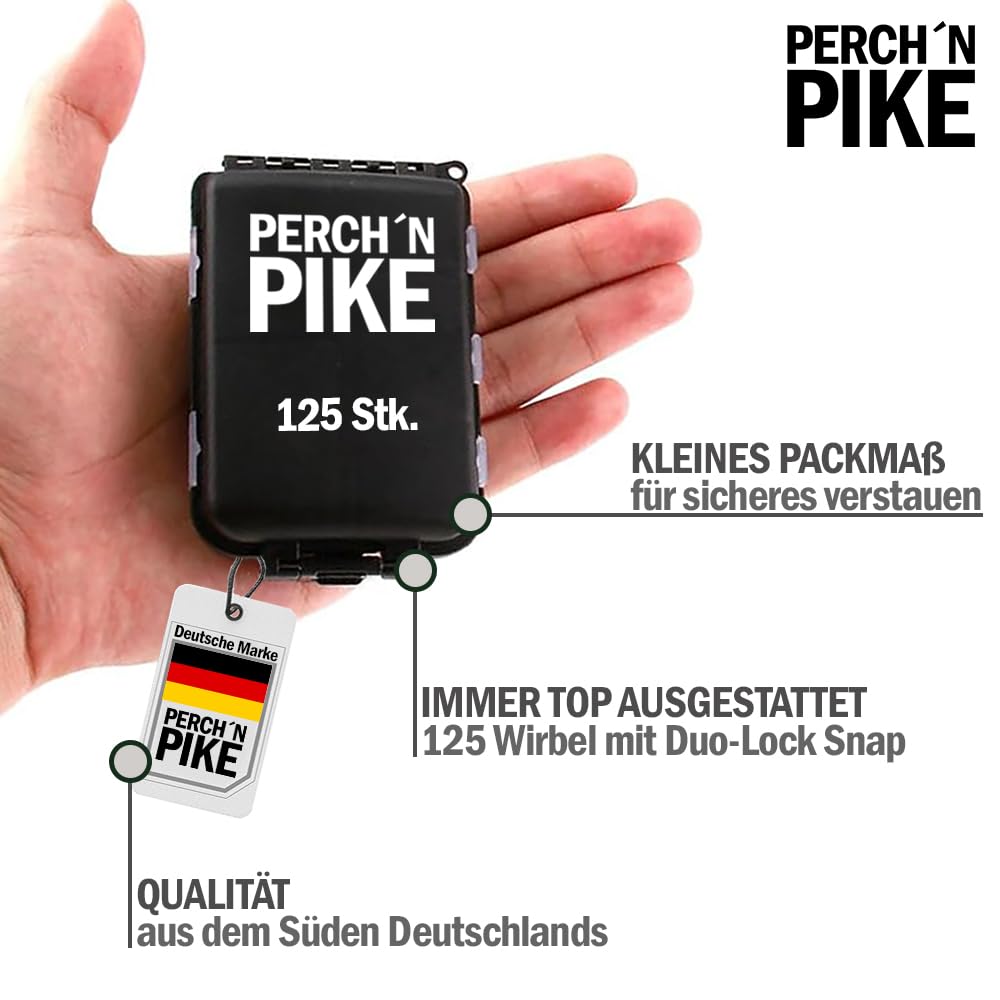 Krętlik wędkarski w zestawie z pudełkiem, Duo-Lock Snap, 8-28 kg, zestaw krętlików, 125 krętlików do spinningu, krętlik wędkarski z karabińczykiem do pstrąga, okonia, sandacza i szczupaka