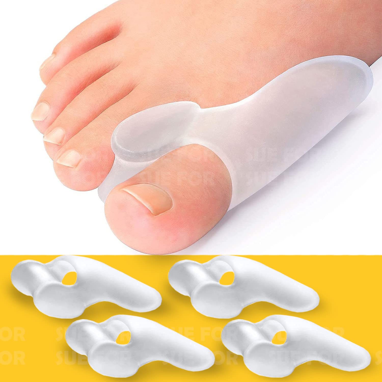 2 pair (4 pcs) bunion cushion protector silicone toe separator hallux valgus bunion treatment orthopedic brace pair (white) (set of 4 (2 pair))