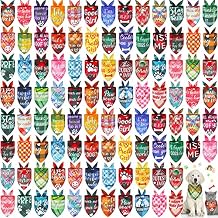 Sweetude 100 Pcs Plaid Dog Bandanas Bulk Paw Print Dog Scarf Bibs Puppy Pet Bandanas with Captions Adjustable Cat Outfit Washable Triangle Scarf Kerchief for Small to Medium