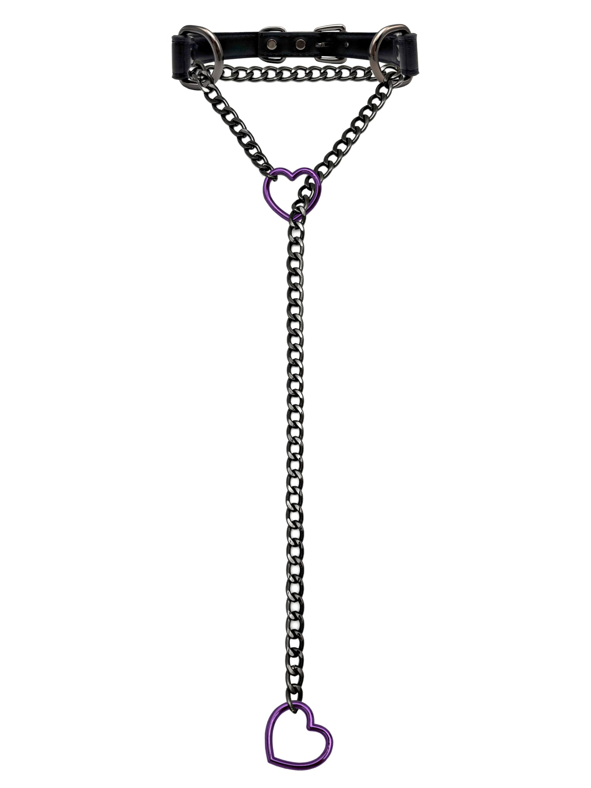 EverGlimp Black Leather Choker Collar For Women, Handmade Heart Slip Chain Choker Long Necklace with Adjustable Buckle