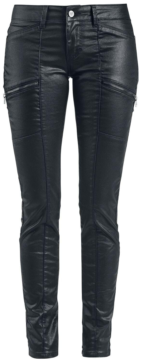 Black Premium by EMP Mujer Pantalón Negro con Aspecto de Cuero