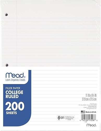 Mead Papel de relleno económico, rayado universitario, 11 x 8-12, 200 hojas