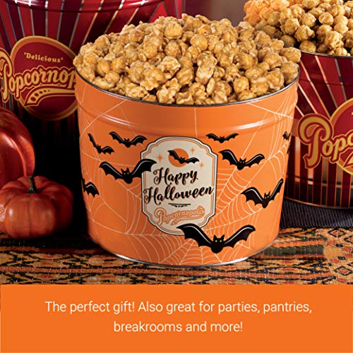 Popcornopolis Gourmet Popcorn 1.26 Gallon Tin with Caramel Corn, Halloween