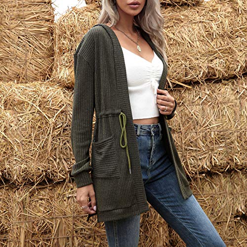 Adaskala Casaco feminino com capuz frouxo aberto na frente com cordão de cintura alta manga comprida