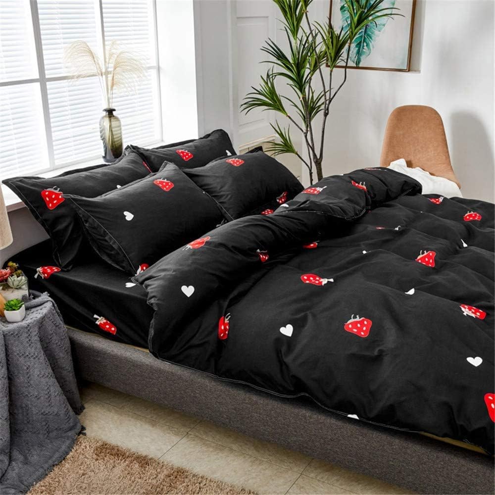 Kawaii Bedding Strawberry Duvet Cover Red and Black Comforter Cover Set Queen Aesthetic Comforter Cover for Kids Boys Girls Teens Cute Decor Bedding Set Fruit Theme Red Black Reversible Quilt Cover - Image 2