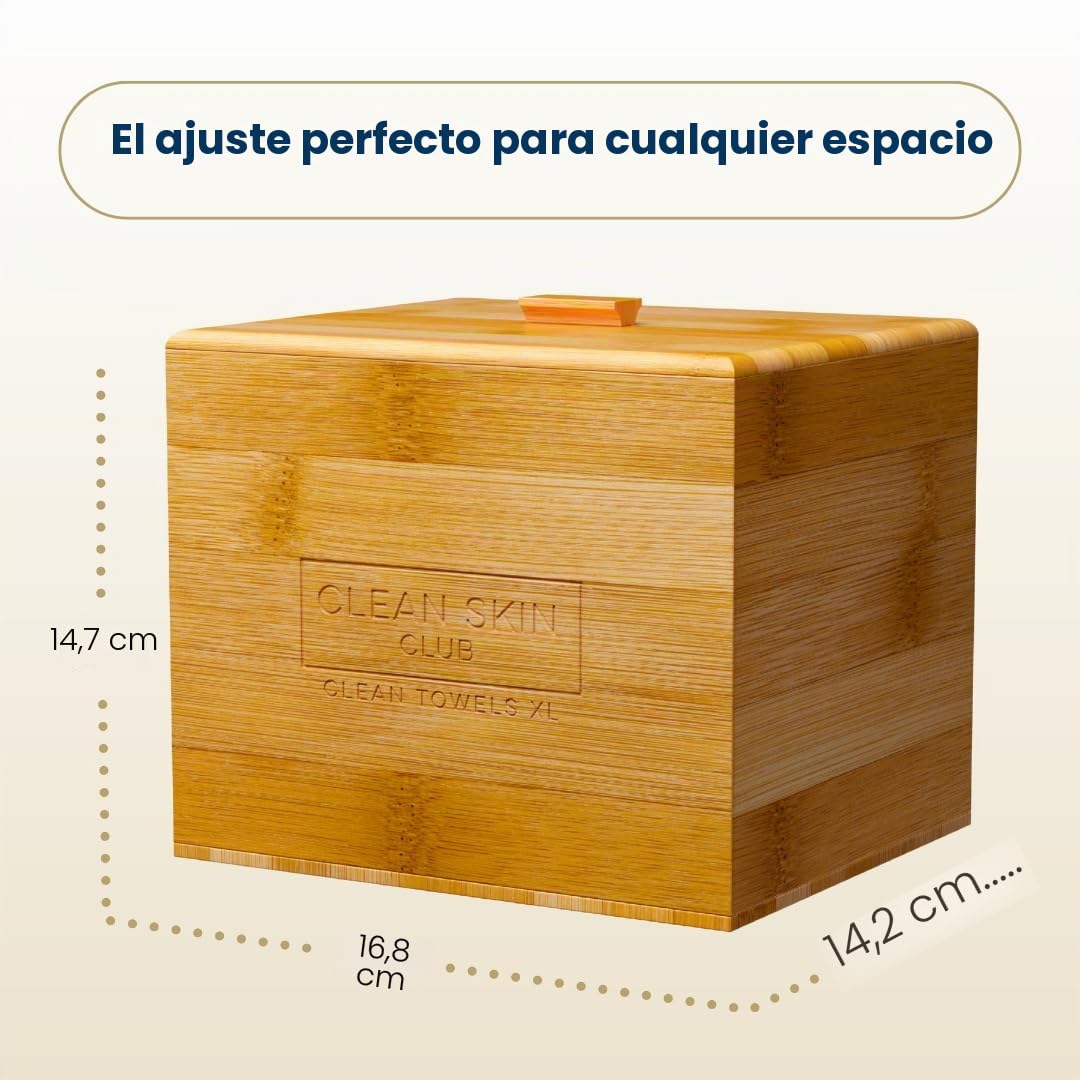 Clean Skin Club Contenedor de bambú de lujo con funda, incluye 50 toallas faciales desechables Clean Towels XL Original
