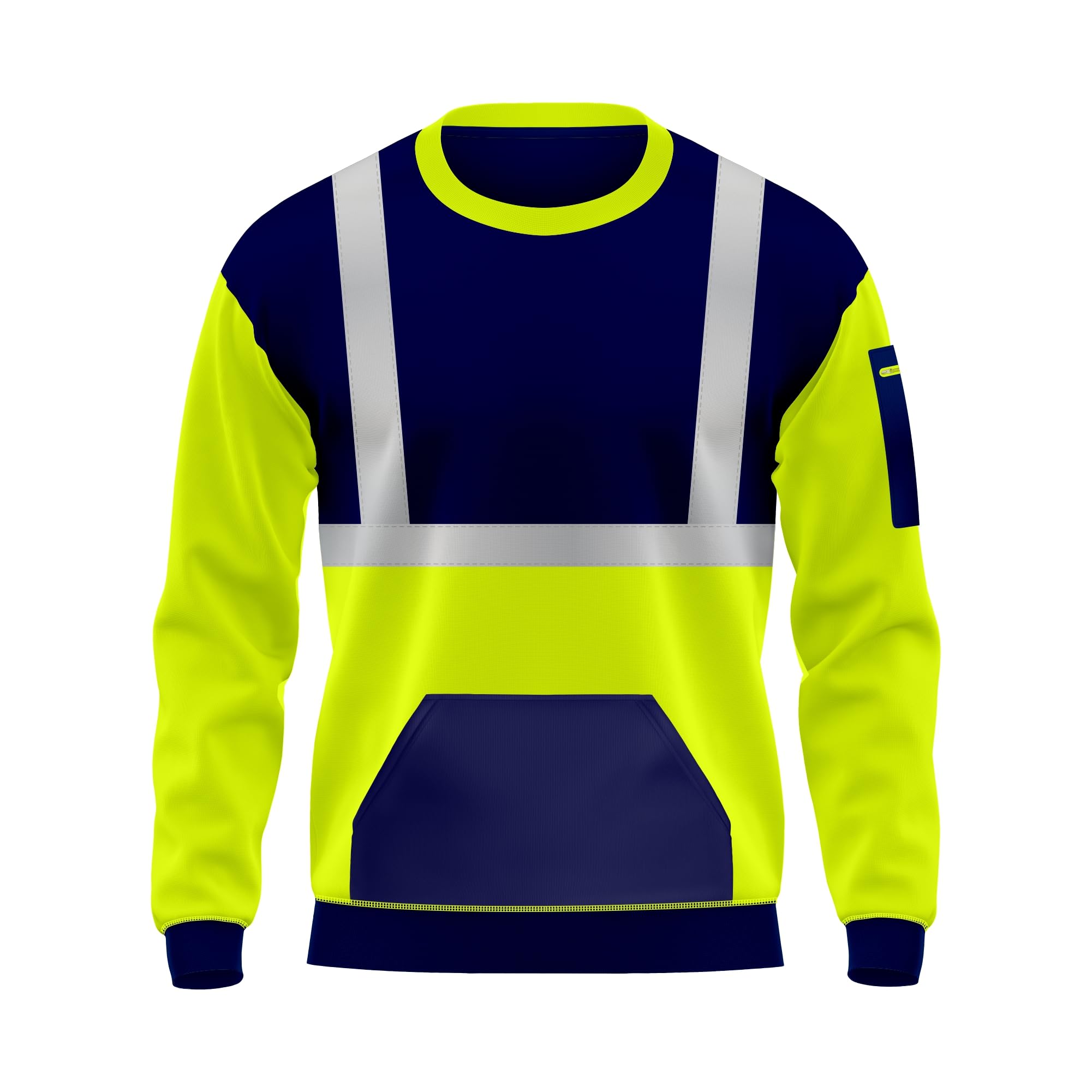 mymixtrendz Hi Vis Crew Neck Sweatshirt High Visibility Work Wear Sweat Shirt Reflective Tape Band Safety Security Outdoor Warm Fleece Top Sizes S-2XL