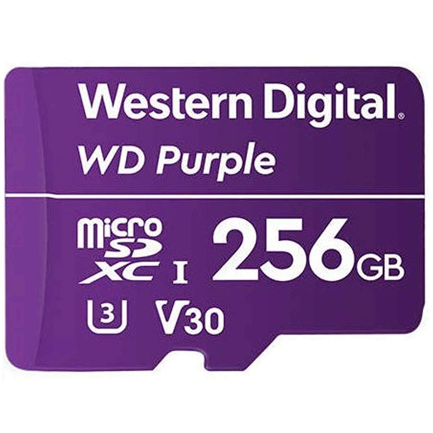 Western Digital - WD Purple SC QD312 256Go - Carte mémoire microSDXC ultra endurante, 100 Mo/s en lecture, 60 Mo/s en écriture, UHS Classe 3 U3, V30 - WDD256G1P0A Violet